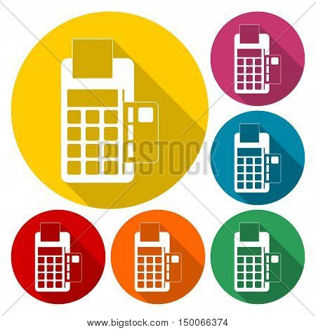 Dataphone and ticket icon vector illustrati with long shadow