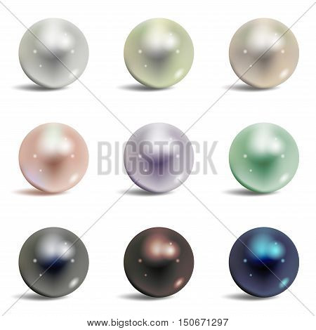 Pearl realistic set isolated on white background.Precious pearl in sphere form. Pearl is luxury glossy stone vector illustration