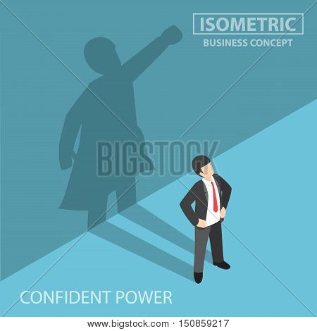 Isometric Businessman With His Superhero Shadow