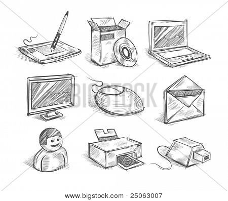 Hand drawn computer icons. Vector illustration.