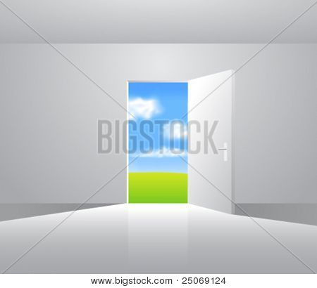 Landscape behind the door. Vector. Change the background as you wish.