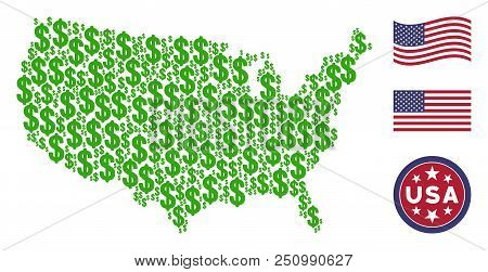 Dollar Icons Are Arranged Into American Map Abstraction. Vector Collage Of American Territory Scheme