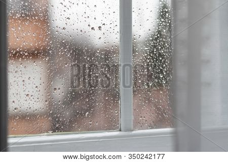 Rainy Day Through Window. Rain On Window. Rain Drops On Widow Glass. Rain. Rainy Day. Rain Drops. Ra