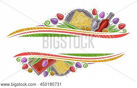 Vector Border For Passover With Copyspace For Text, Decorative Horizontal Coupon With Illustration O