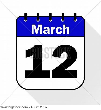 March Day 12 Blue - Calendar Icon - Vector Illustration