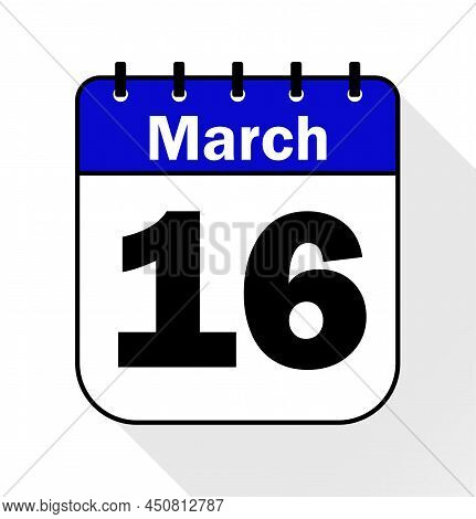 March Day 16 Blue - Calendar Icon - Vector Illustration