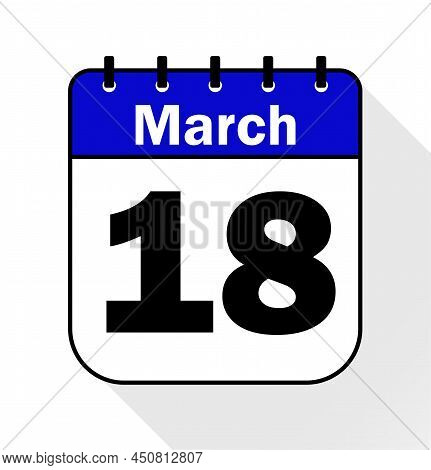 March Day 18 Blue - Calendar Icon - Vector Illustration