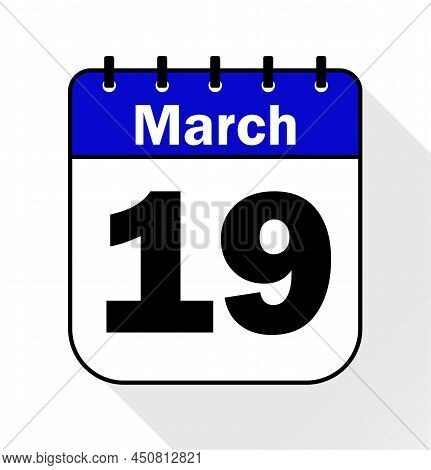 March Day 19 Blue - Calendar Icon - Vector Illustration