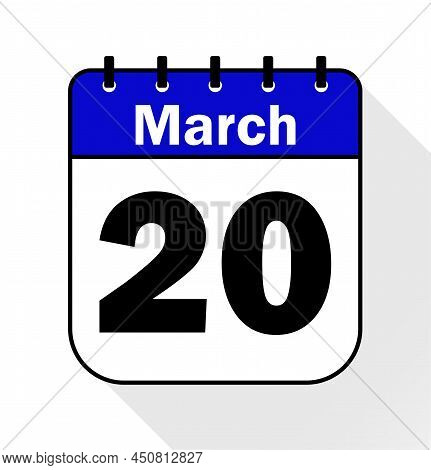 March Day 20 Blue - Calendar Icon - Vector Illustration