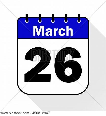 March Day 26 Blue - Calendar Icon - Vector Illustration