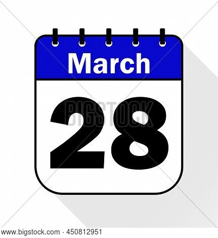 March Day 28 Blue - Calendar Icon - Vector Illustration