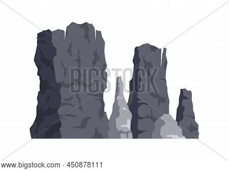 Nature Mountain Landscape. Rocky Massif Or Barrow Mountain Heap Vector Illustration. Range Rock Peak