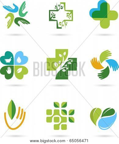 Natural Alternative Herbal Medicine and Healthcare icons and element set