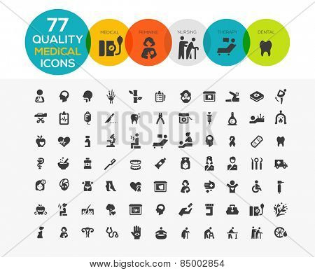 High Quality Medical Icons including: spa, elder care, feminine health care, dental etc..