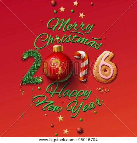 Happy New Year 2016 Greeting Card and Merry Christmas