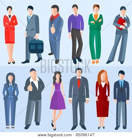 Set isolated business men and women