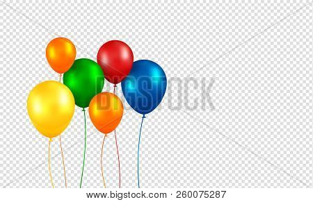 Balloons Vector. Realistic Flying Birthday Helium Balloons. Isolated On Transparent Background. Part