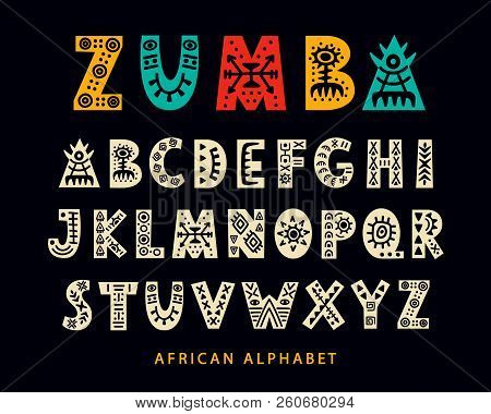 Vector Hand Drawn African Tribal Font. Folk Scandinavian Script. English Ethnic Alphabet. Decorative