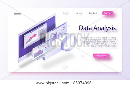 Data Analytics Concept Banner. Modern Flat Design Isometric Concept Of Data Analysis For Website And