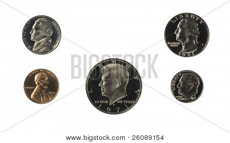 1971 US coins proof set isolated on white