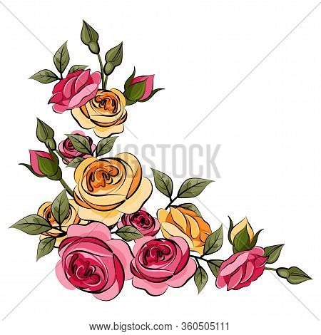 Graphical Flower Illustration. Green Flower, White Flower, Contour Flower, Bloom Flower, Decorative 