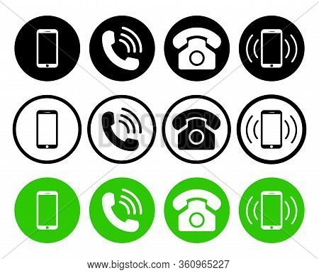 Phone Icon. Telephone, Mobile And Call Symbols. Set Of Graphic Smartphone, Cellphone And Telephony F