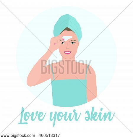 Vector Illustration Beauty Routine Procedures At Home. Woman Does Facial Massage With Scrapers Gua S