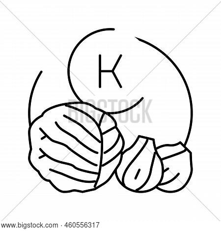 K Vitamin In Vegetable Line Icon Vector. K Vitamin In Vegetable Sign. Isolated Contour Symbol Black 