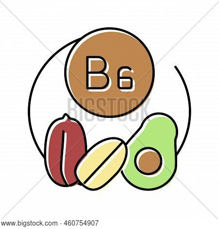 B6 Vitamin Color Icon Vector. B6 Vitamin Sign. Isolated Symbol Illustration