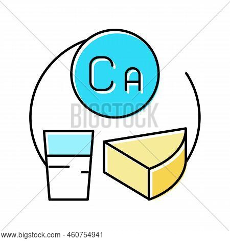 Ca Vitamin In Dairy Food Color Icon Vector. Ca Vitamin In Dairy Food Sign. Isolated Symbol Illustrat