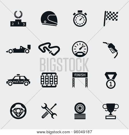 Car race icons set