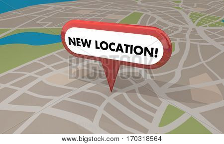 New Location Store Business Grand Opening Pin Map 3d Illustration