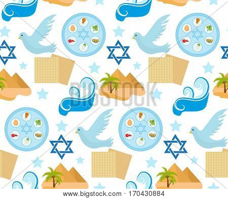 Passover seamless pattern. Pesach endless background, texture. Jewish holiday backdrop. Vector illustration