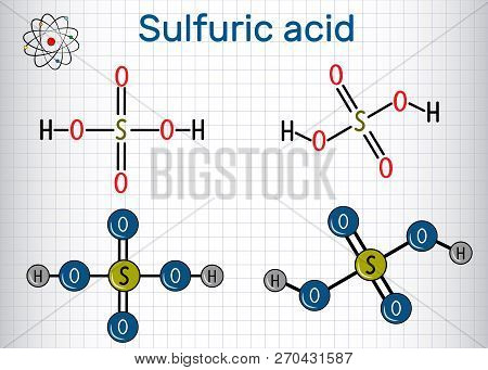 Sulfuric Acid (sulphuric, H2so4)  Molecule .  It Is Strong Mineral Acid. Structural Chemical Formula