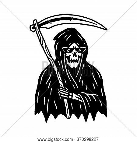 Grim Reaper With Scythe Black White Background