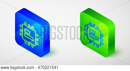 Isometric Line Computer Processor With Microcircuits Cpu Icon Isolated Grey Background. Chip Or Cpu 