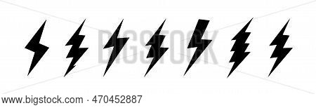 Lightning Bolt Icons With Grunge Isolated On White Background. Vintage Flash Symbol, Thunderbolt. Si