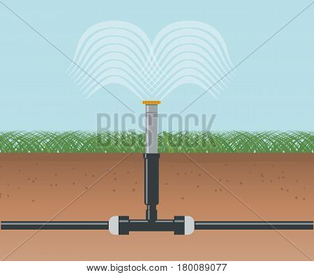 Water irrigation. Automatic sprinklers system. Vector illustration flat design