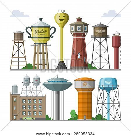 Water Tower Vector Tank Storage Watery Resource Reservoir And Industrial High Metal Structure Contai