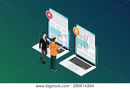 Isometric 3d Design Ab A B Split Testing Concept With Two Business Men Compare Test Result Between 2