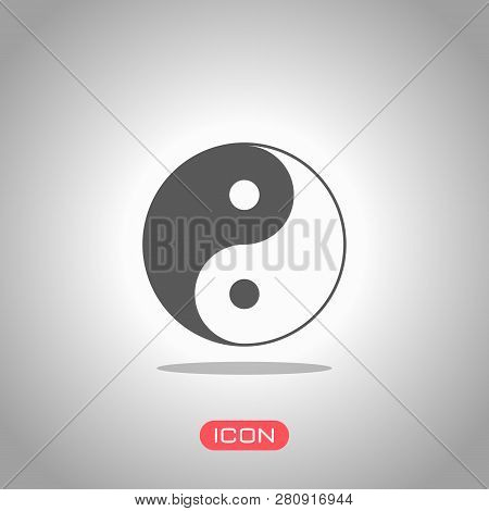 Yin Yan Symbol. Icon Under Spotlight. Gray Background