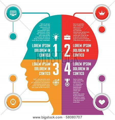 Infographic Business Concept for Presentation in Flat Design Style - Vector Human Head with Icons