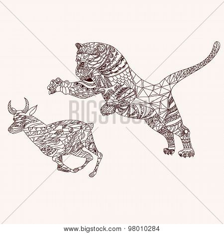 Tiger and antelope