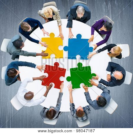 Business People Jigsaw Puzzle Collaboration Team Concept