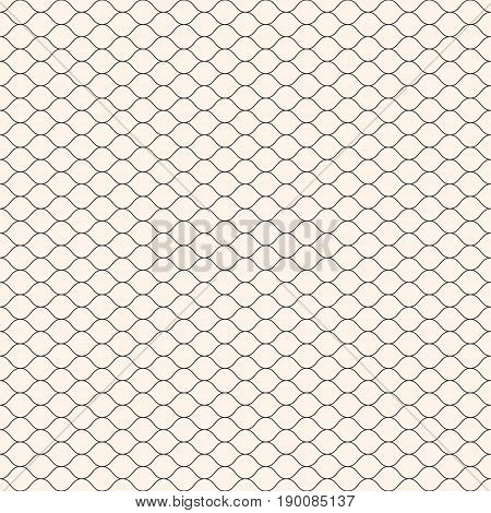 Vector seamless pattern. Thin wavy lines pattern. Simple monochrome geometric background. Mesh pattern. Lace pattern. Weaving pattern. Subtle lattice pattern. Decor pattern. Fabric pattern. Textile pattern. Covers pattern. Digital pattern.