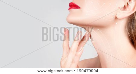 Anti-aging Treatment. Beautiful Woman Neck With Massage Lines