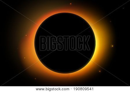 Full sun eclipse. Solar vector illustration with stars on back background.