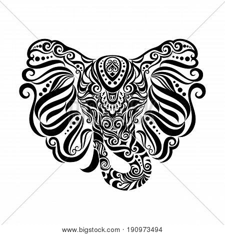 Vintage style vector elephant with ethnic tribal ornaments. Ideal ethnic background, tattoo art, yoga, African, Indian, Thai, spirituality, boho design. Use for print, posters, t-shirts textiles.