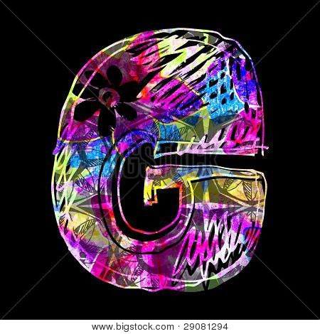 abstract luminescent letter G isolated on black background