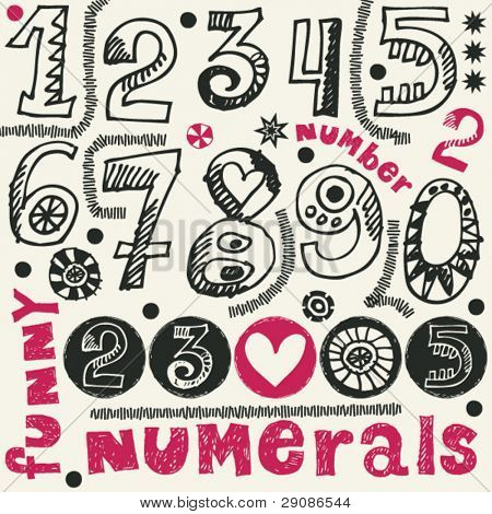 hand drawn numerals, funny doodles